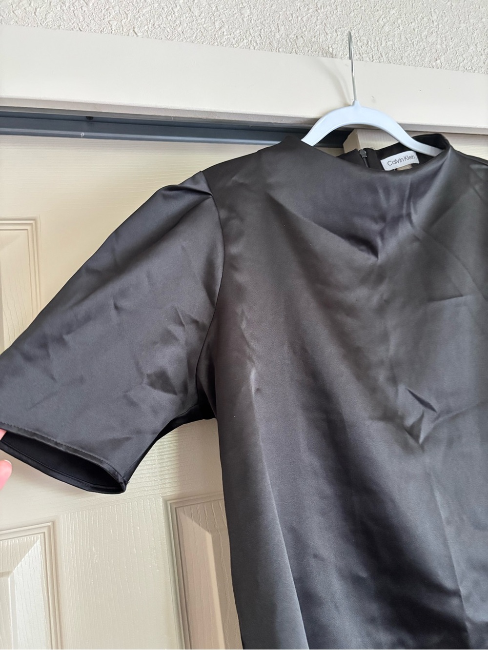 Calvin Klein Satin Short Sleeve Top - Black - Picture 2 of 5